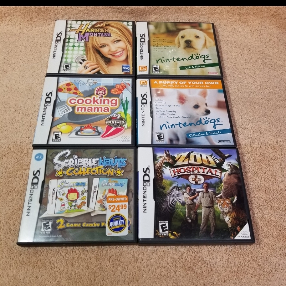 Lot of 6 Nintendo DS Games! Nintendogs, Scribblenaut, Zoo Hospital, Cooking Mama